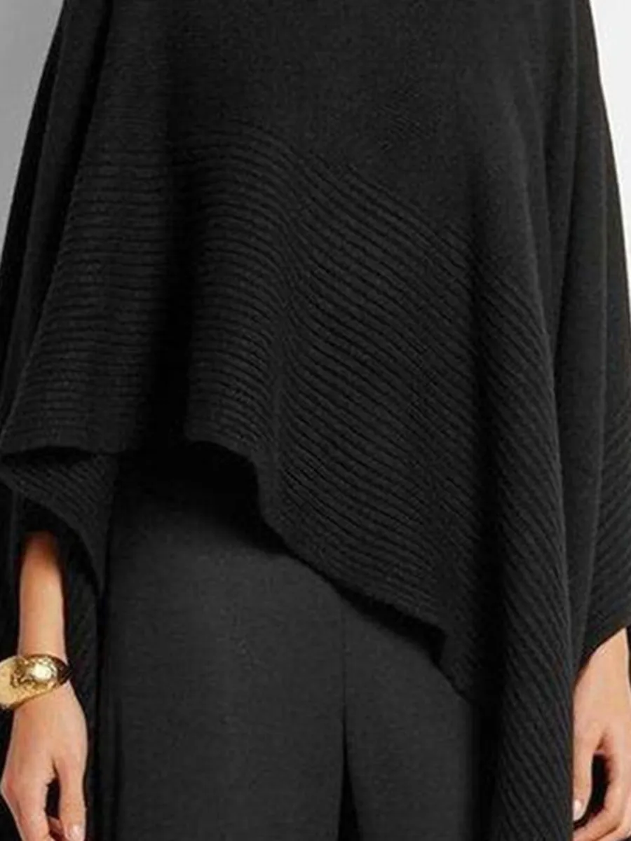 Asymmetric Round Neck Knitted Cape Top