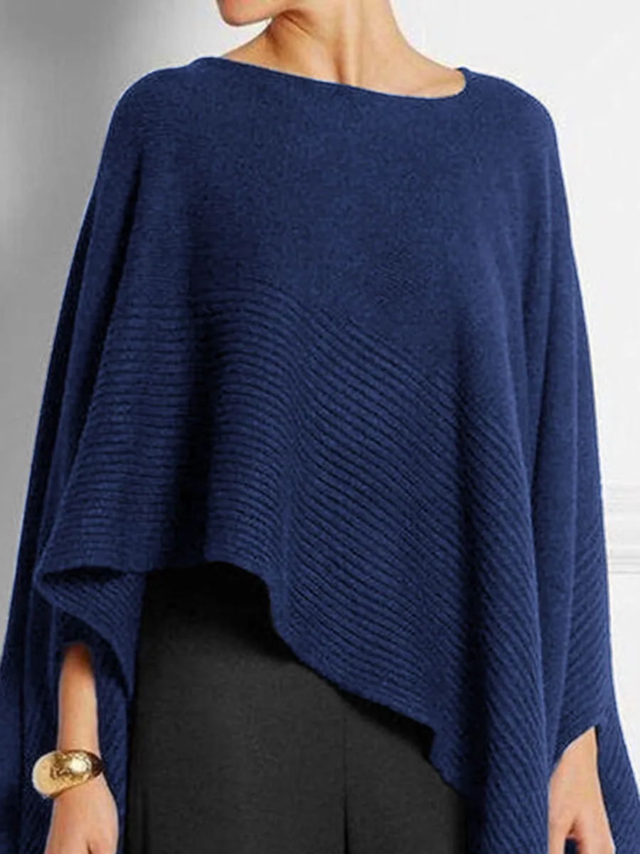 Asymmetric Round Neck Knitted Cape Top