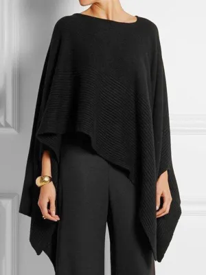 Asymmetric Round Neck Knitted Cape Top