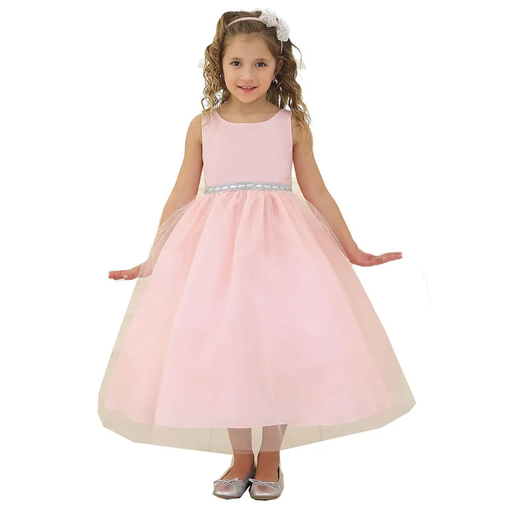 Big Girls Blush Rhinestone Tulle Junior Bridesmaid Dress 8-12