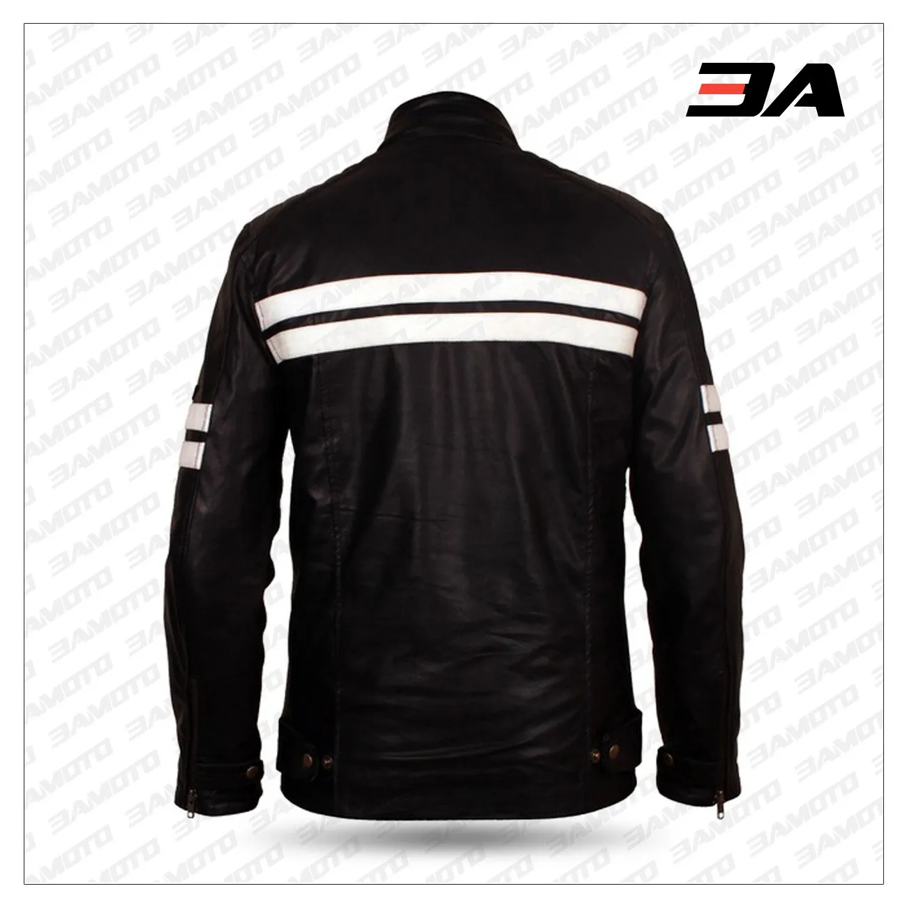 Black Leather White Stripe Jacket For Mens