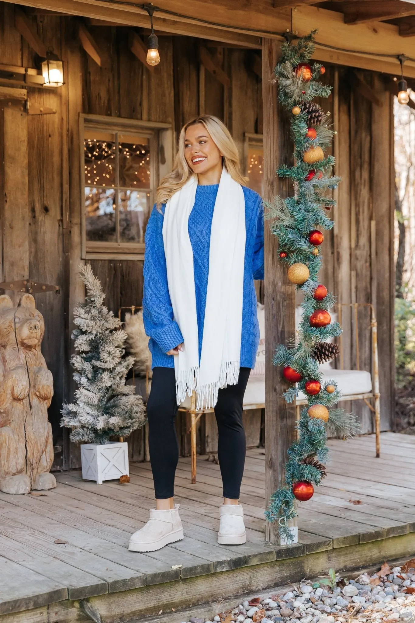 Blue Oversized Cable Knit Sweater