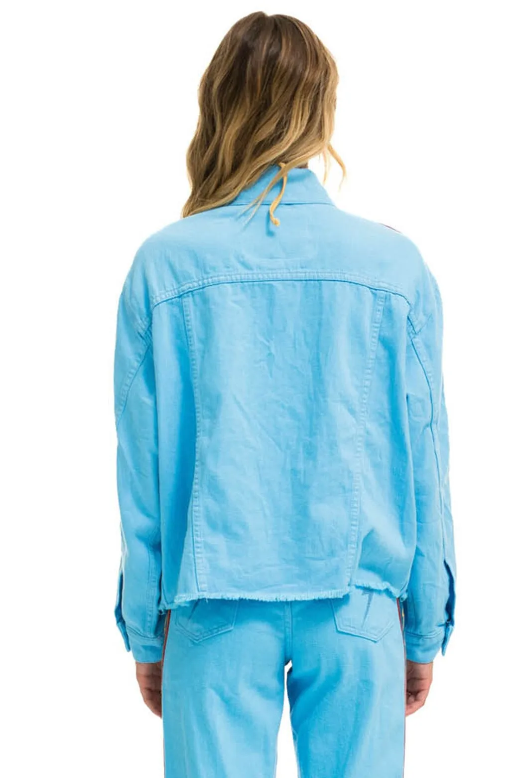 BOLT STRIPE OVERSIZED CUTOFF DENIM JACKET - SKY