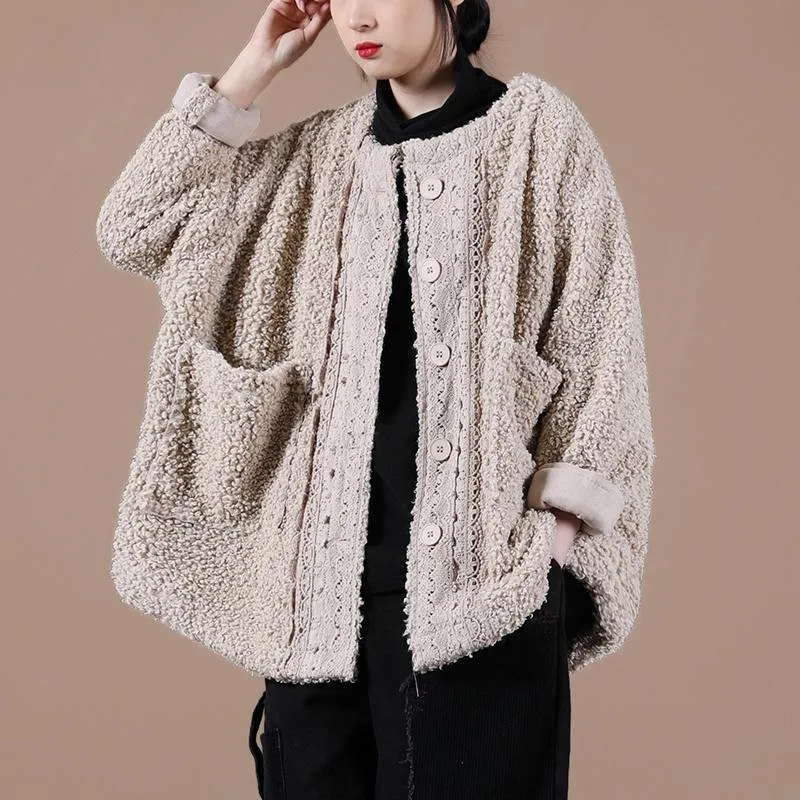 boutique trendy spring coats chocolate o neck patchwork fuzzy wool coat for woman