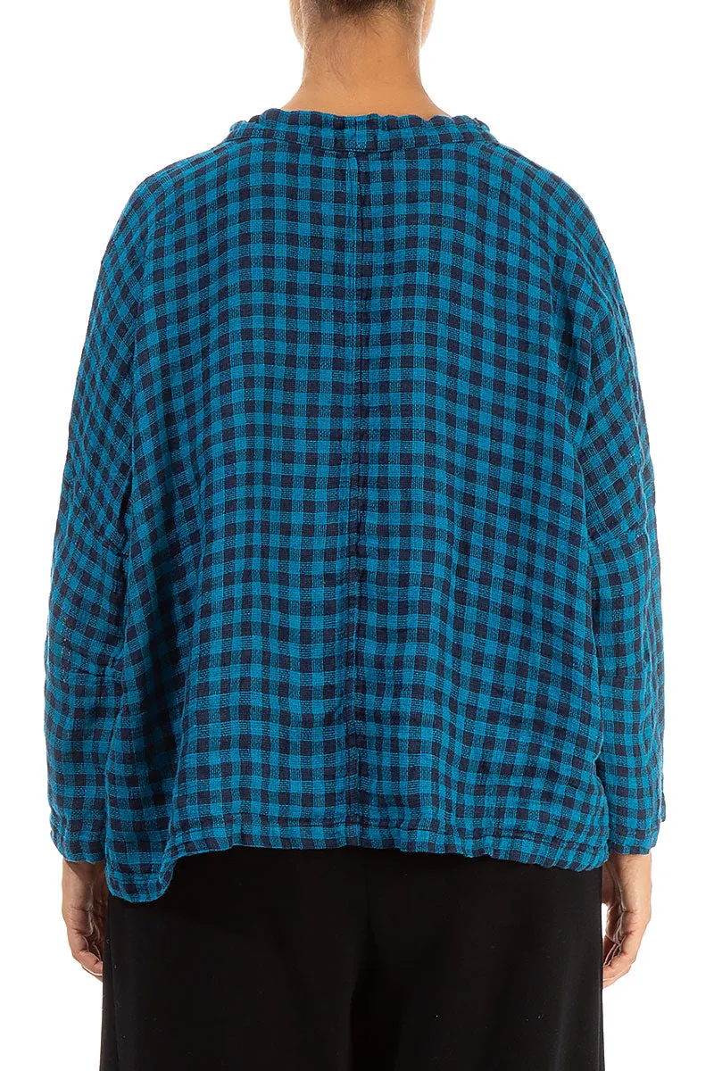 Boxy Blue Check Linen Blouse