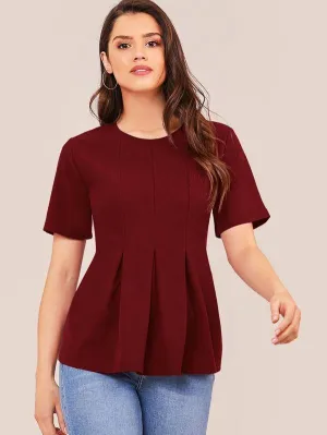 Boxy Pleated Front Solid Top