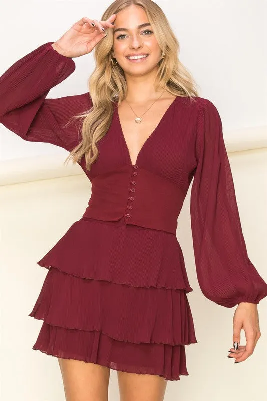 Burgundy Favorite Date Pleated Crop Blouse