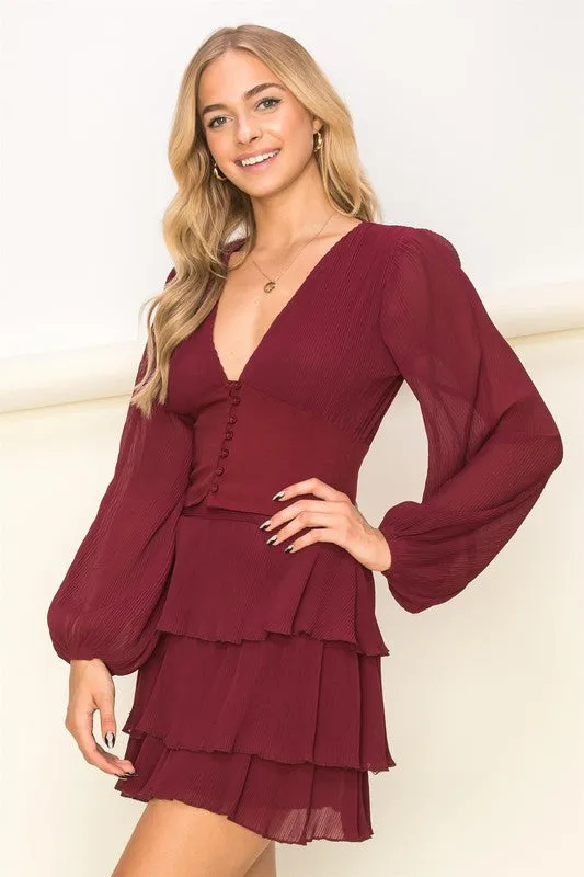 Burgundy Favorite Date Pleated Crop Blouse