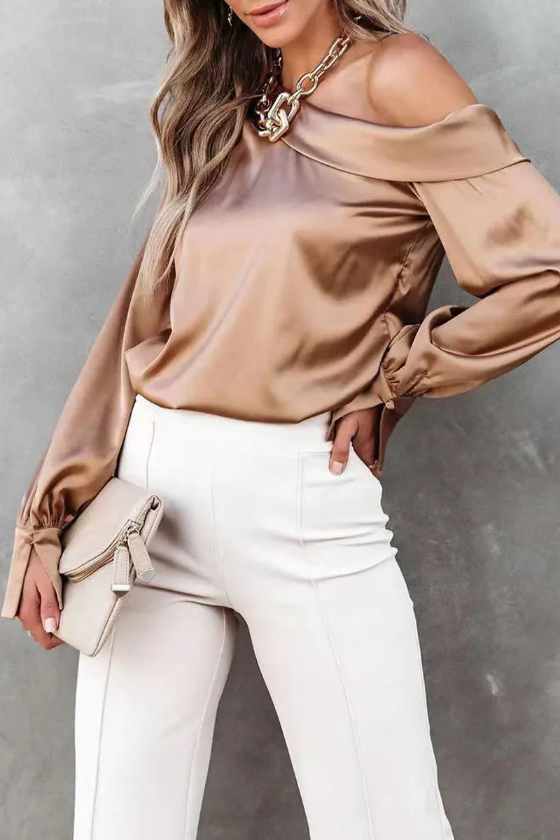 Casual Elegant Patch Solid Color Oblique Collar Blouses