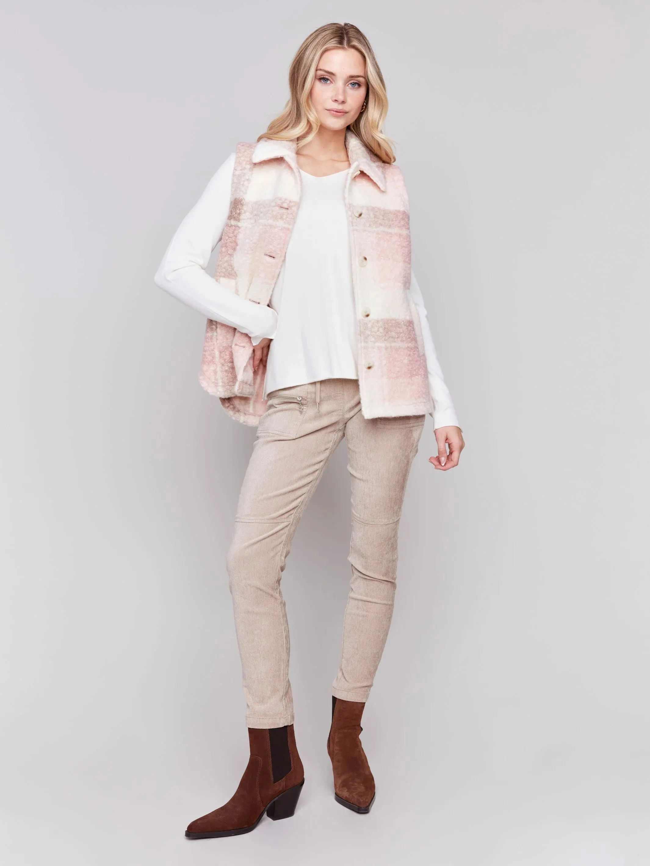 C.B C6319 Plaid Bouclé Knit Vest