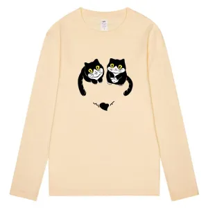 CORIRESHA Women's Teen Cute Cat Crew Neck Long Sleeve Casual Fall Heart T-Shirt