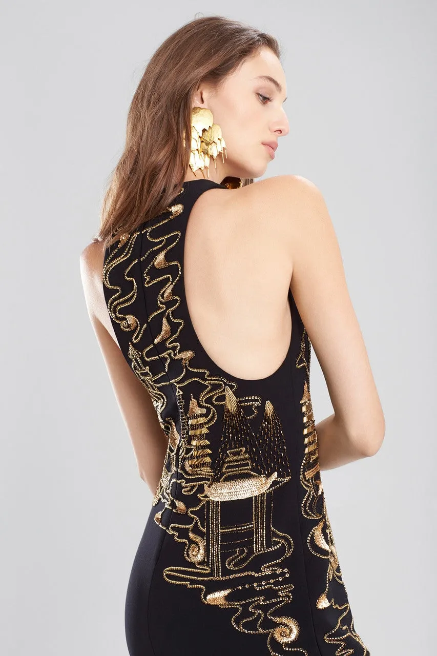 Crepe Halter Dress With Gold Beading