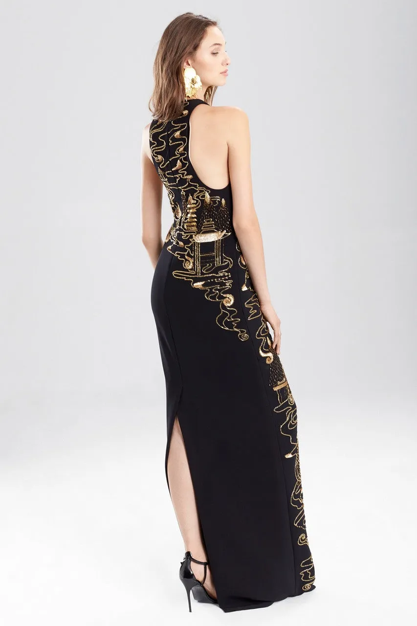 Crepe Halter Dress With Gold Beading