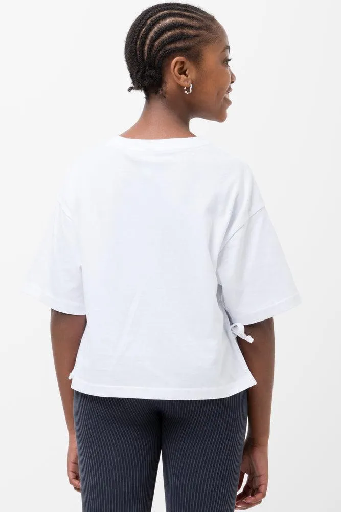 Crop Boxy Side Tie Short Sleeve T-Shirt White