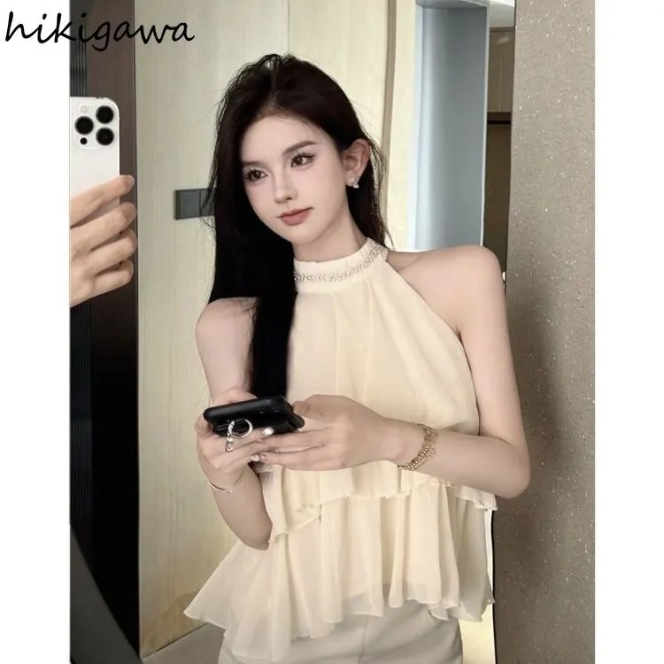 deanwangkt Blouse for Women  Blusas De Mujer Sweet Ruffles Loose Shirts Off Shoulder Diamond Summer Fashion Blouses Tops 27n554