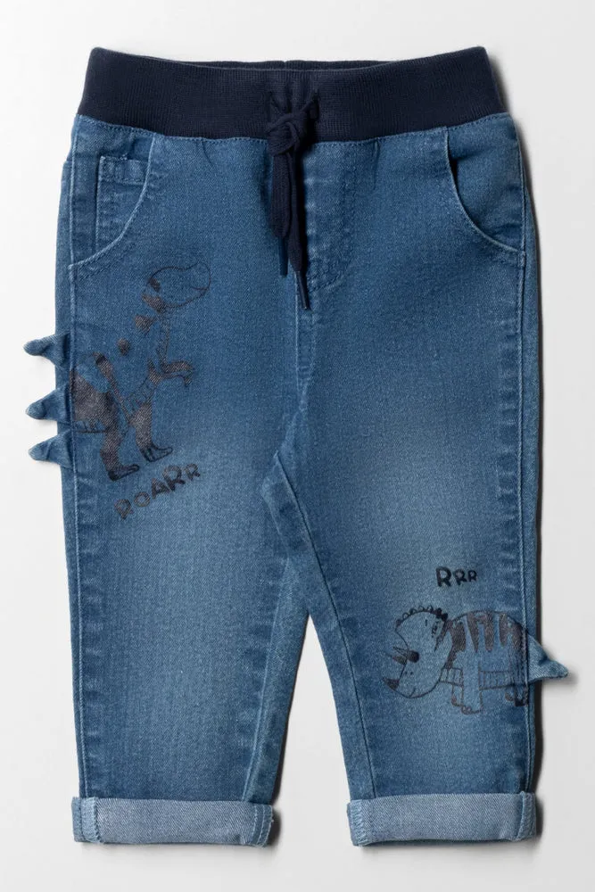 Dino Rib Waist Denim Jeans Blue