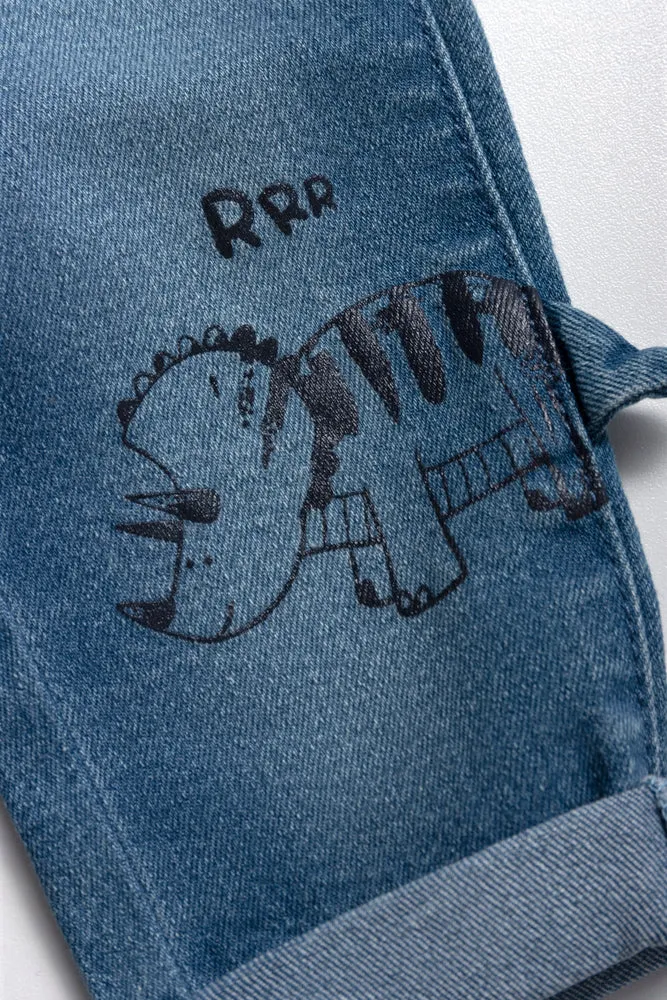 Dino Rib Waist Denim Jeans Blue