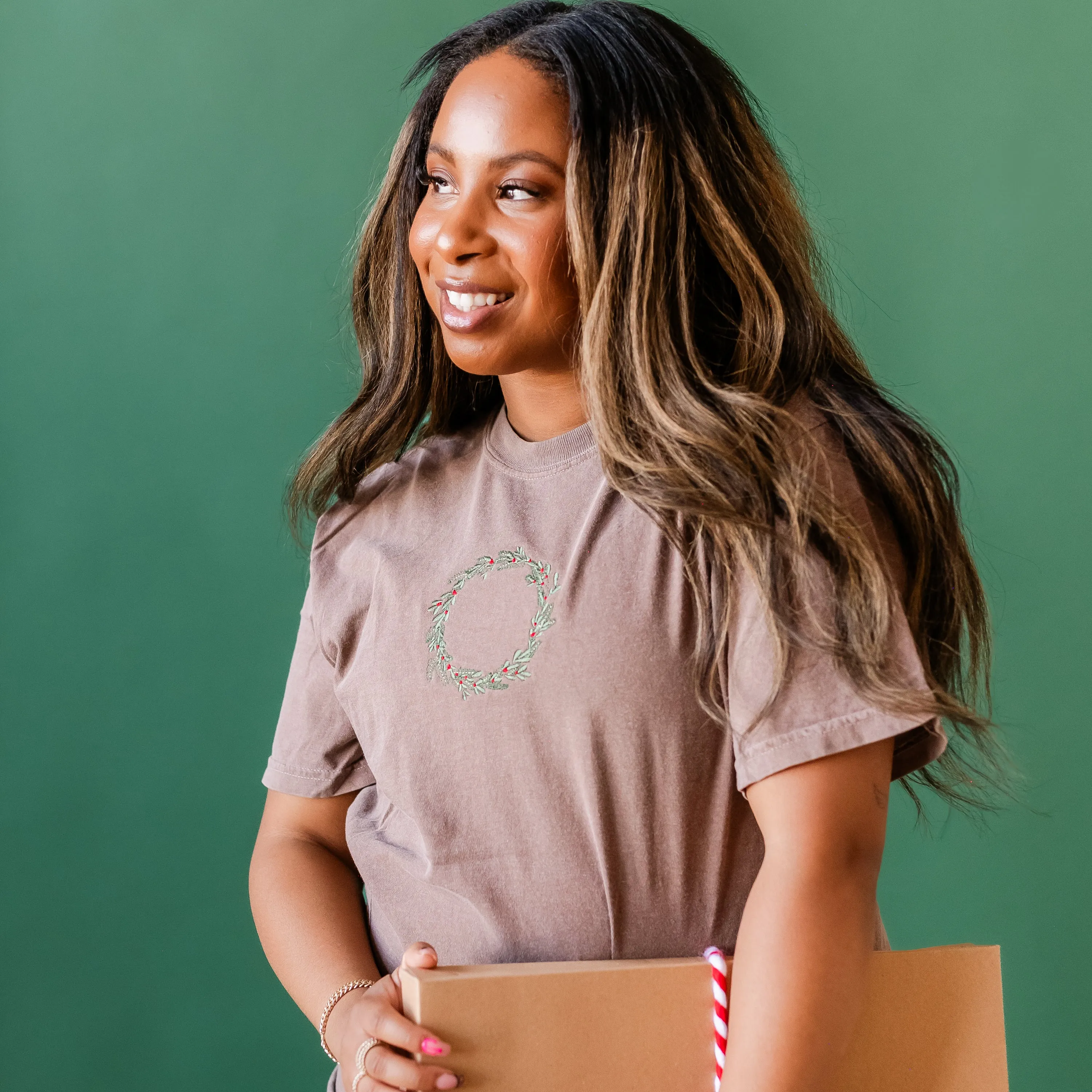 Embroidered Wreath (center) - Comfort Colors Tee