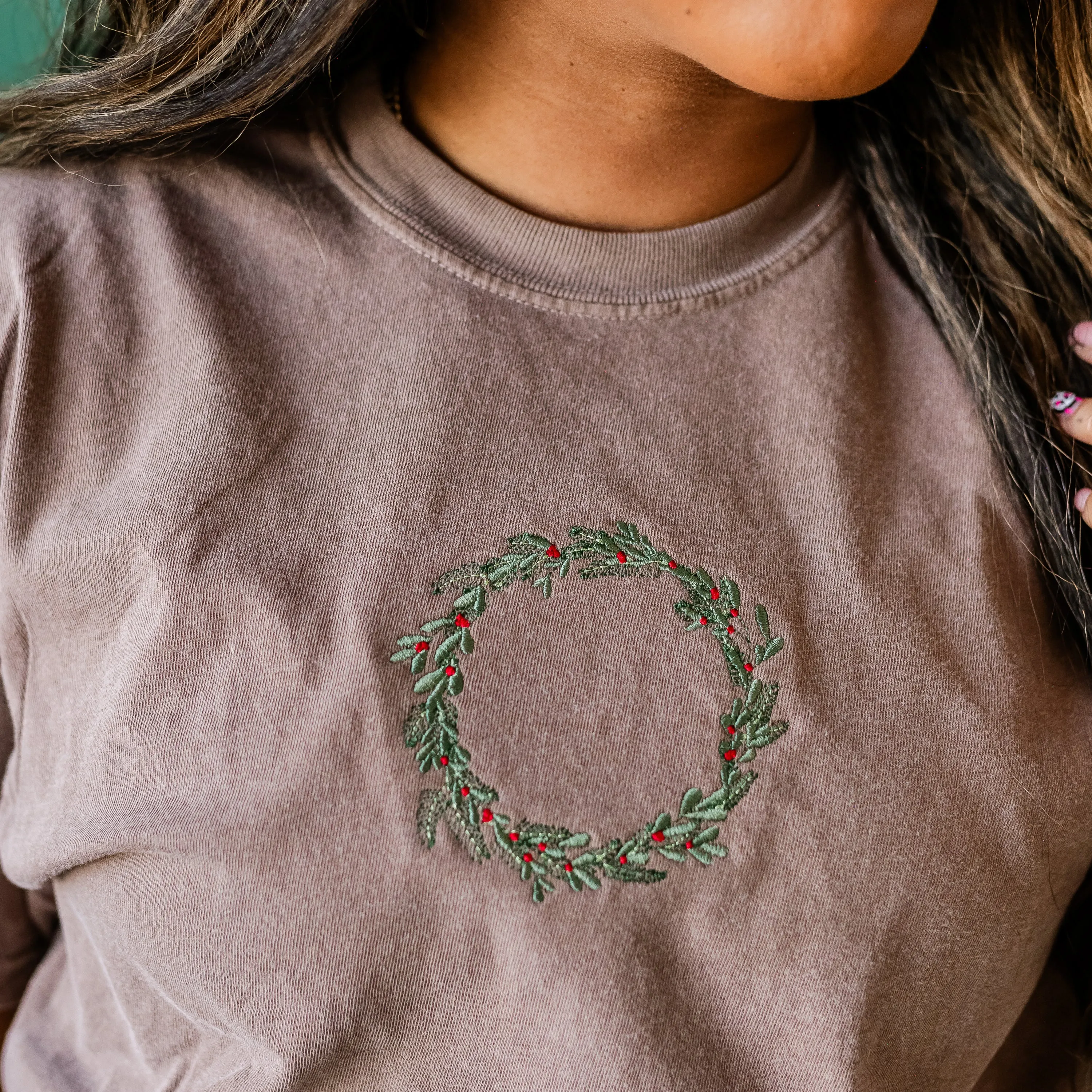 Embroidered Wreath (center) - Comfort Colors Tee