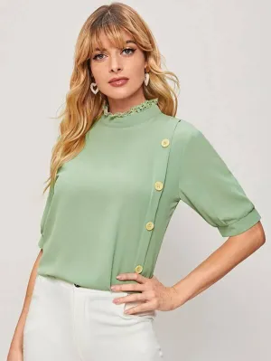 Eyelet Embroidered Button Front Blouse