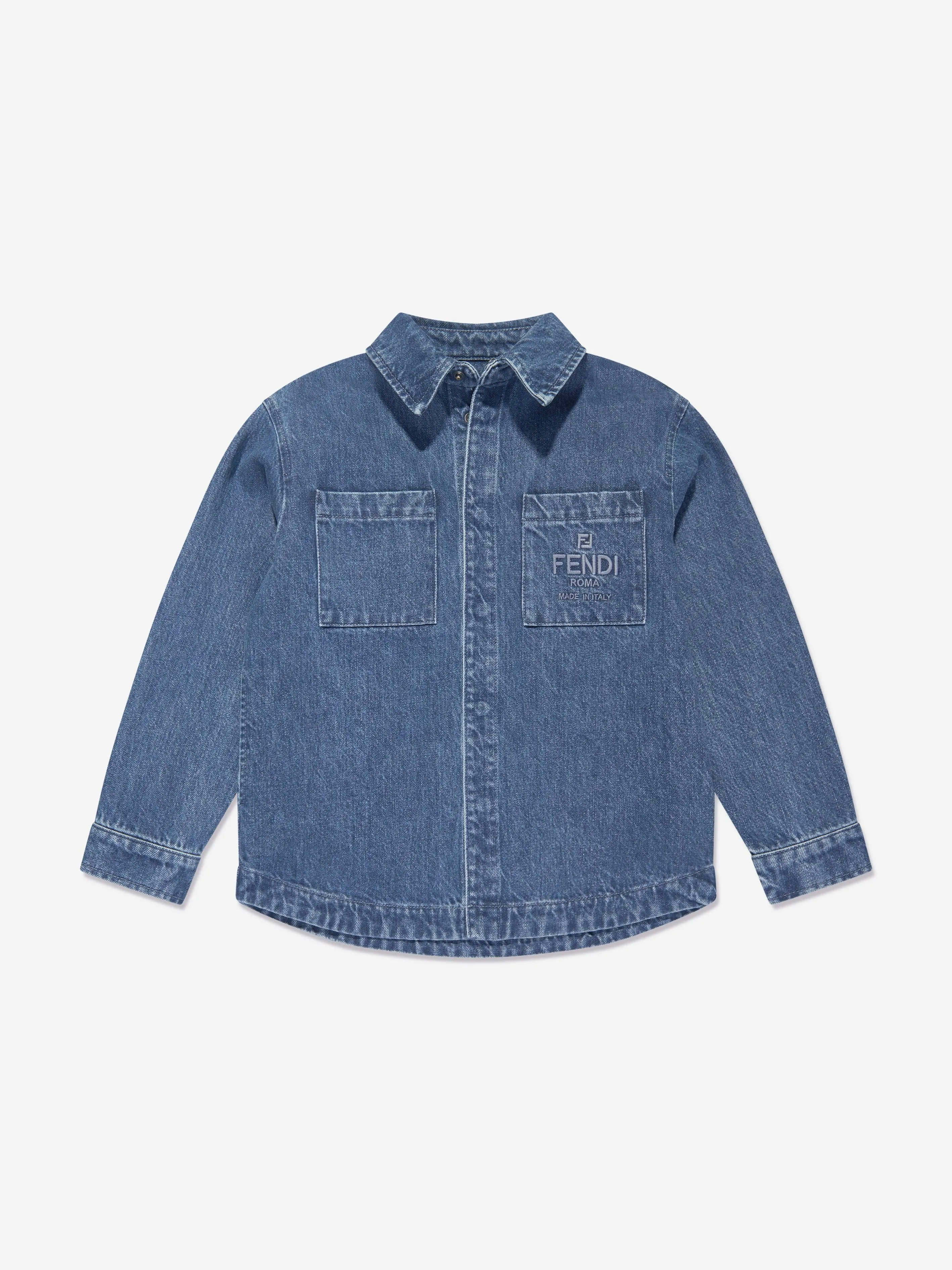 Fendi Kids FF Logo Denim Overshirt in Blue