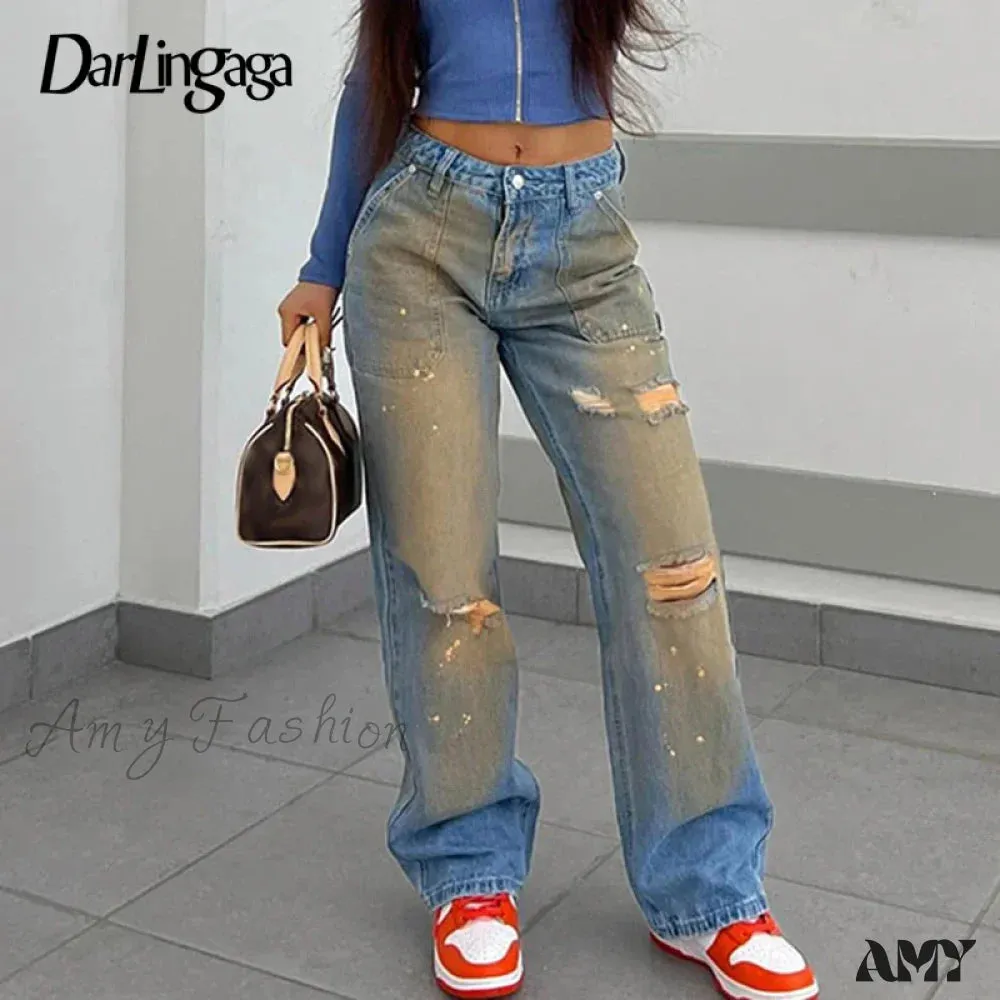 Grunge Ripped Distressed Retro Stylish Trendy Comfortable Unique Classic Vintage Jean