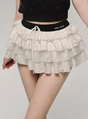 Lace Tiered Ruffle Mini Skirt