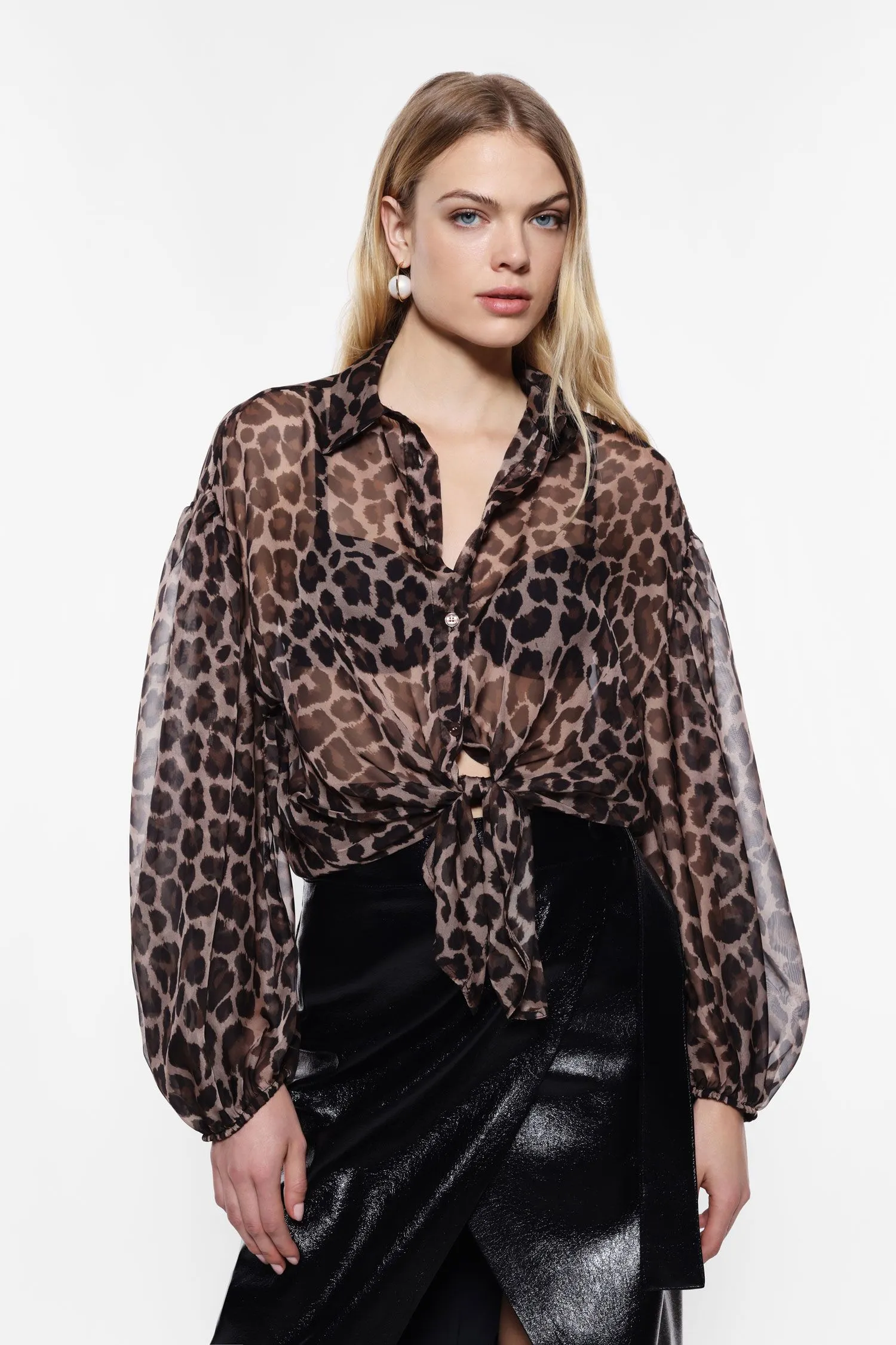 Leopard Print Shirt with Knot