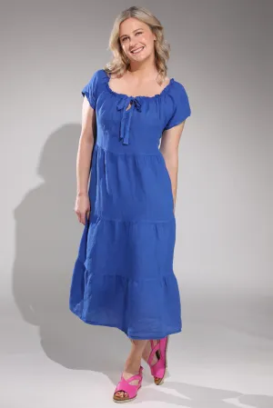 Made in Italy 100% Linen Maxi Dress | AZURE | 0208A1