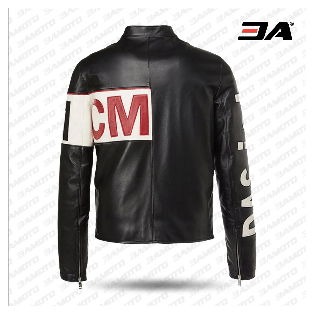 Mens Intarsia Leather Racer Jacket