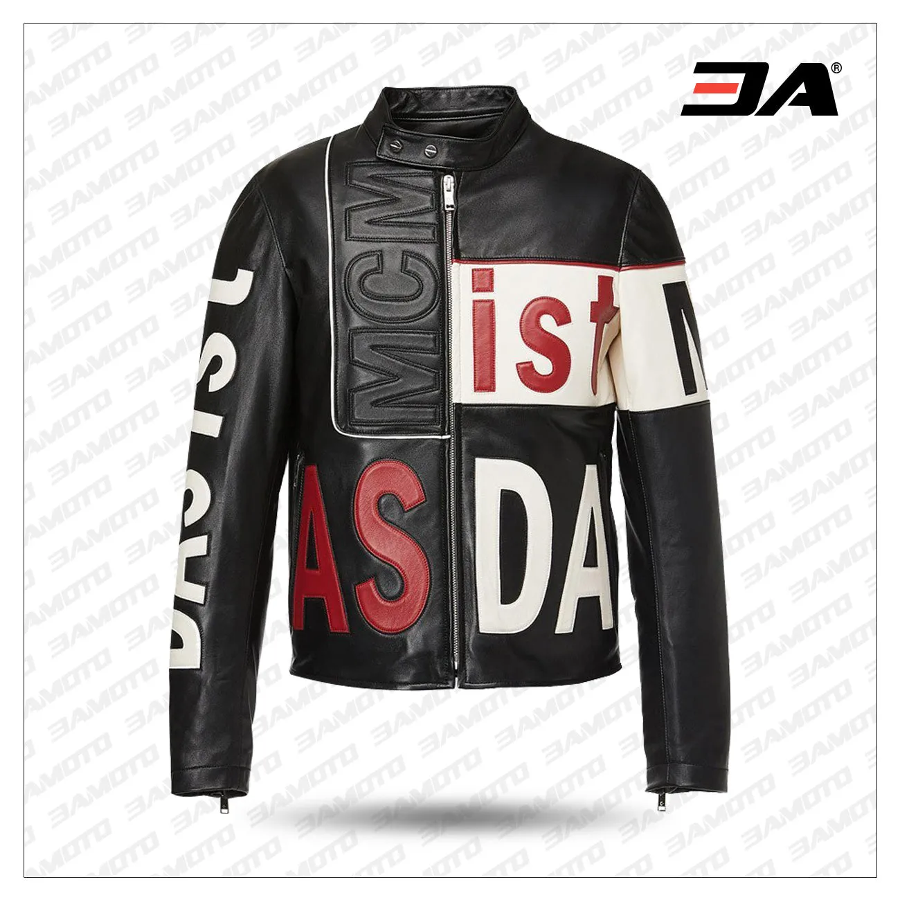 Mens Intarsia Leather Racer Jacket