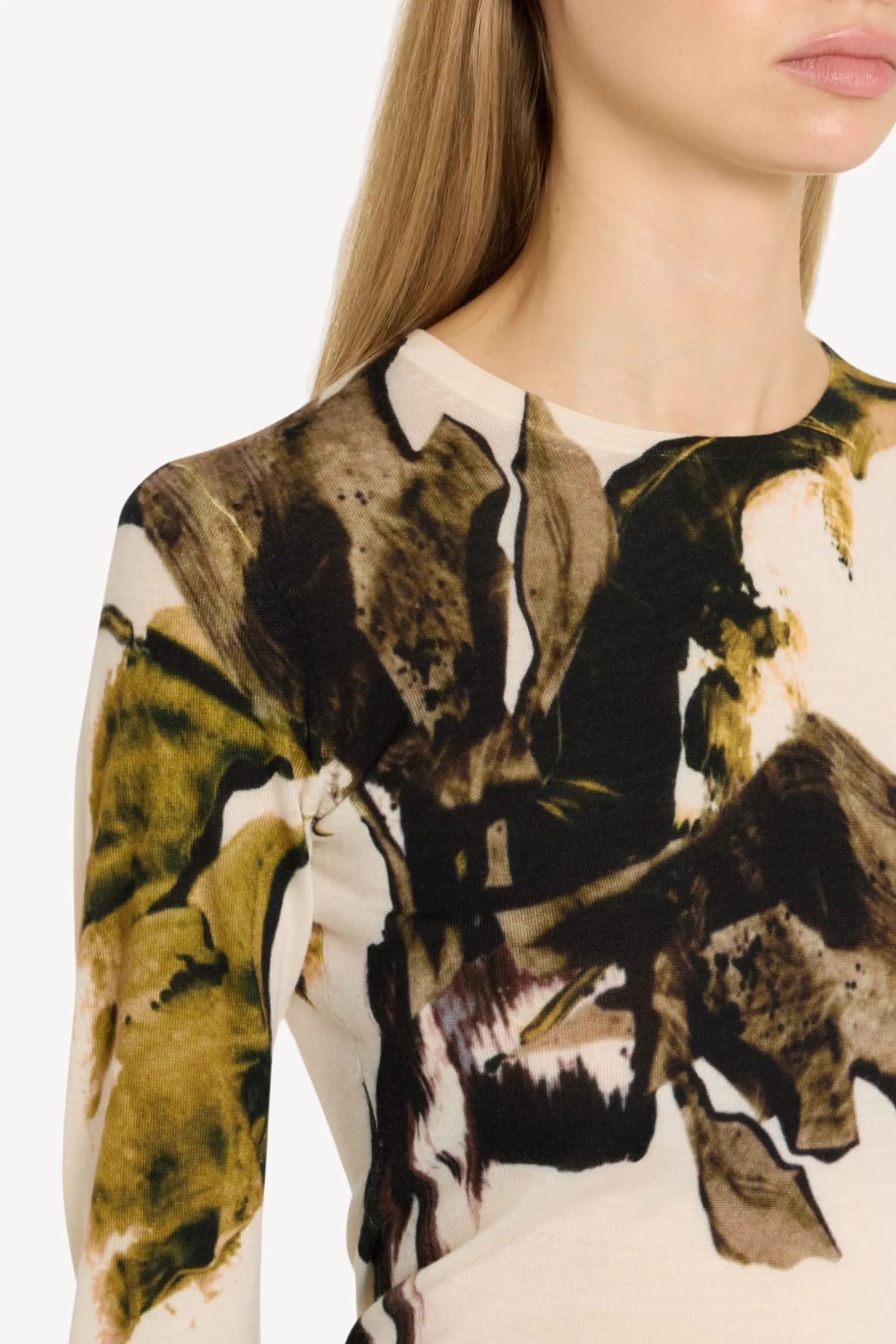 MERINO WOOL BRUSHSTROKE PRINT CREWNECK SWEATER