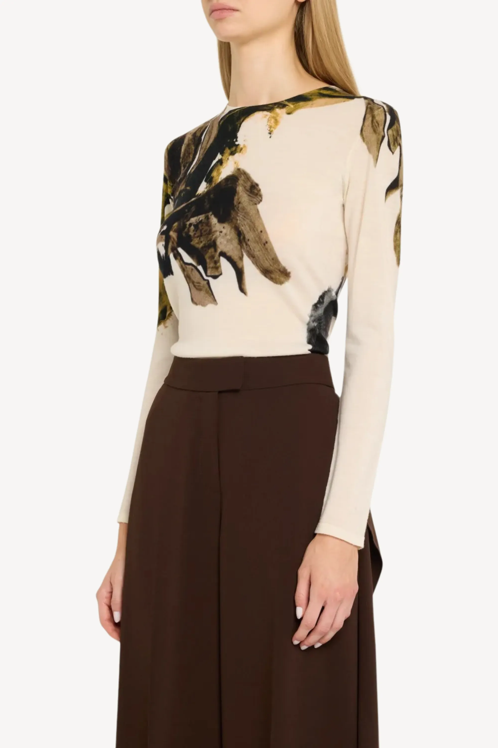 MERINO WOOL BRUSHSTROKE PRINT CREWNECK SWEATER