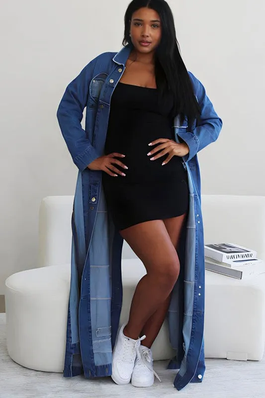 Multi Slit Open Long Denim Jacket