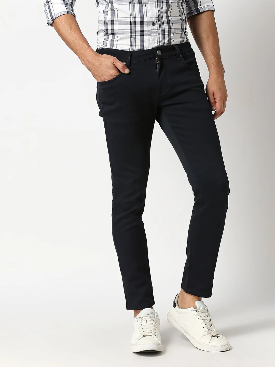 Navy Slim Tapered Cotton Stretch Jeans