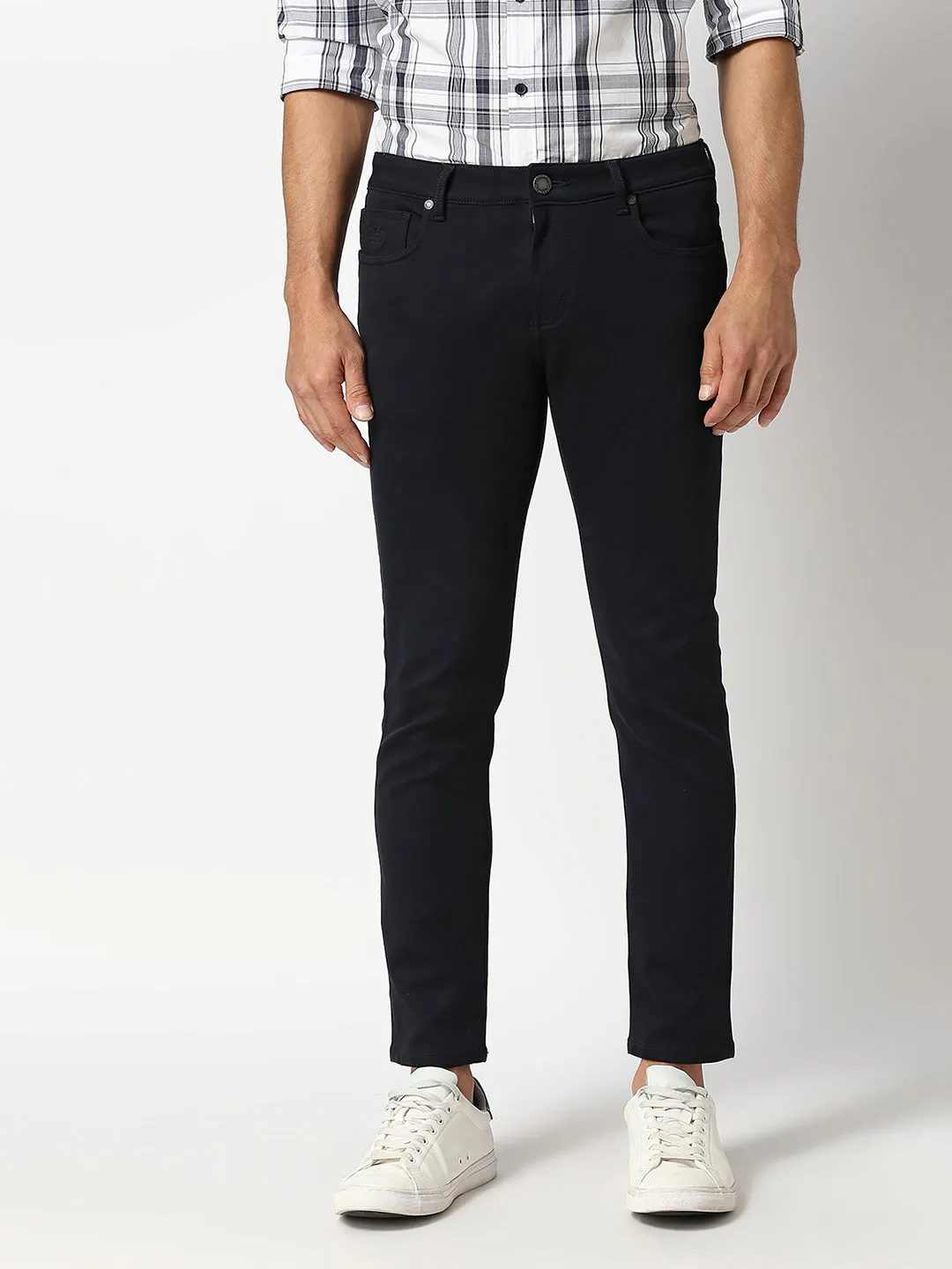 Navy Slim Tapered Cotton Stretch Jeans