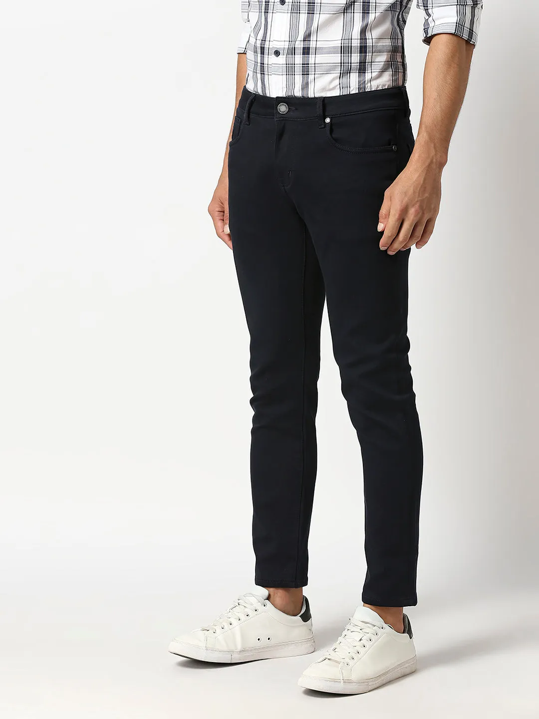 Navy Slim Tapered Cotton Stretch Jeans