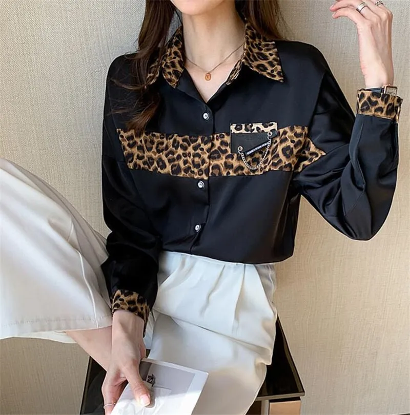 Office Lady Blouses Femme Fashion Long Sleeved Leopard Print Blusas y camisas Shirts For Women Elegant Spring Summer Tops