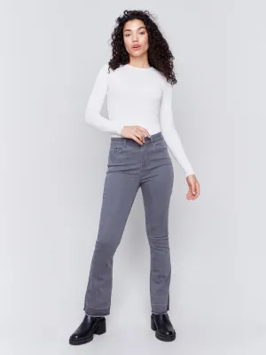 Ombre Hem Flare Jeans with Studs - Medium Grey