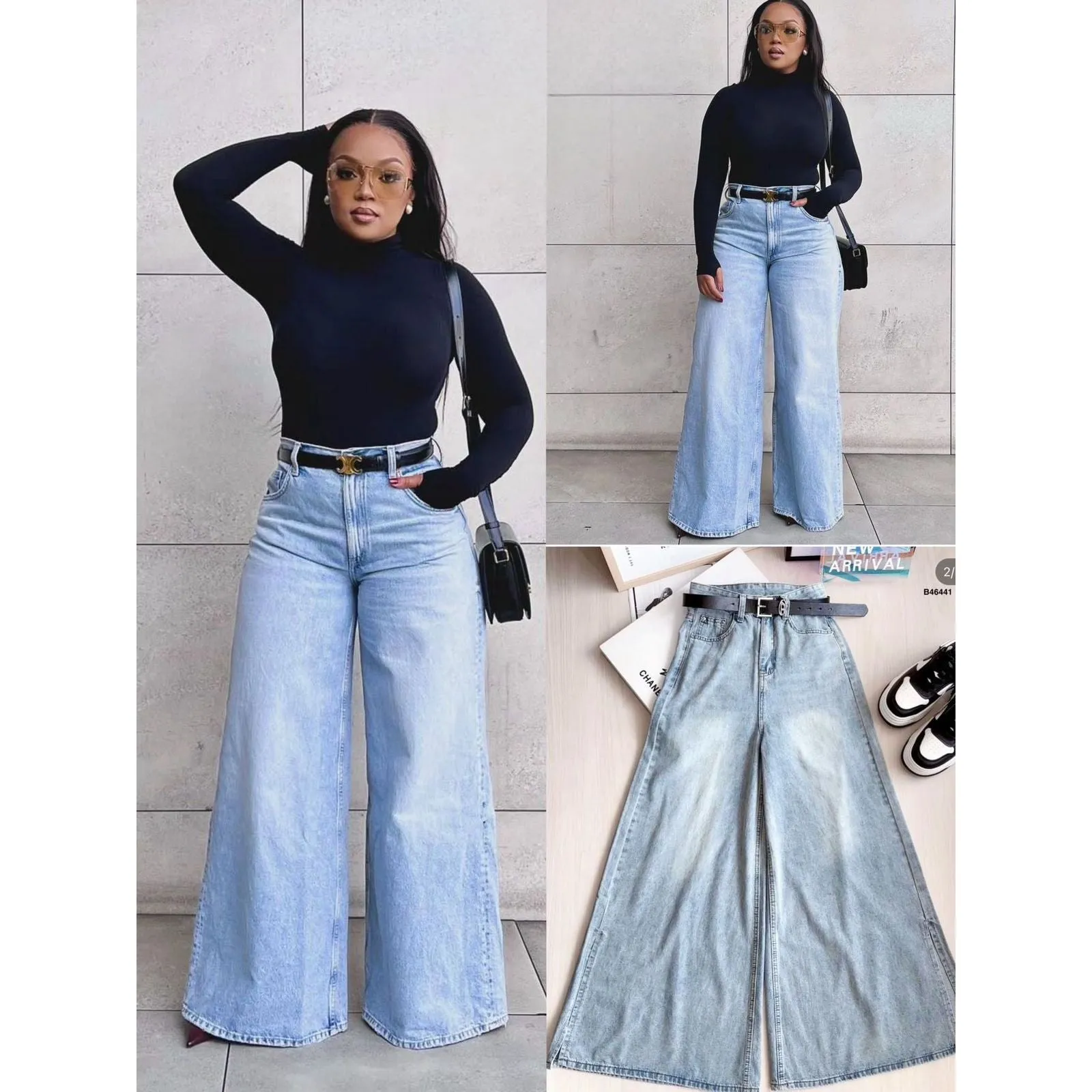 Plus size Wide leg low rise jeans.