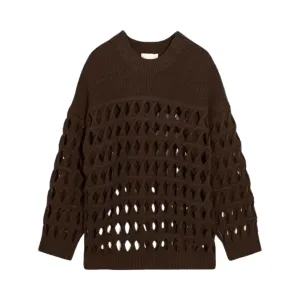 Pre Order:  Chocolate Open Knit Cotton Sweater