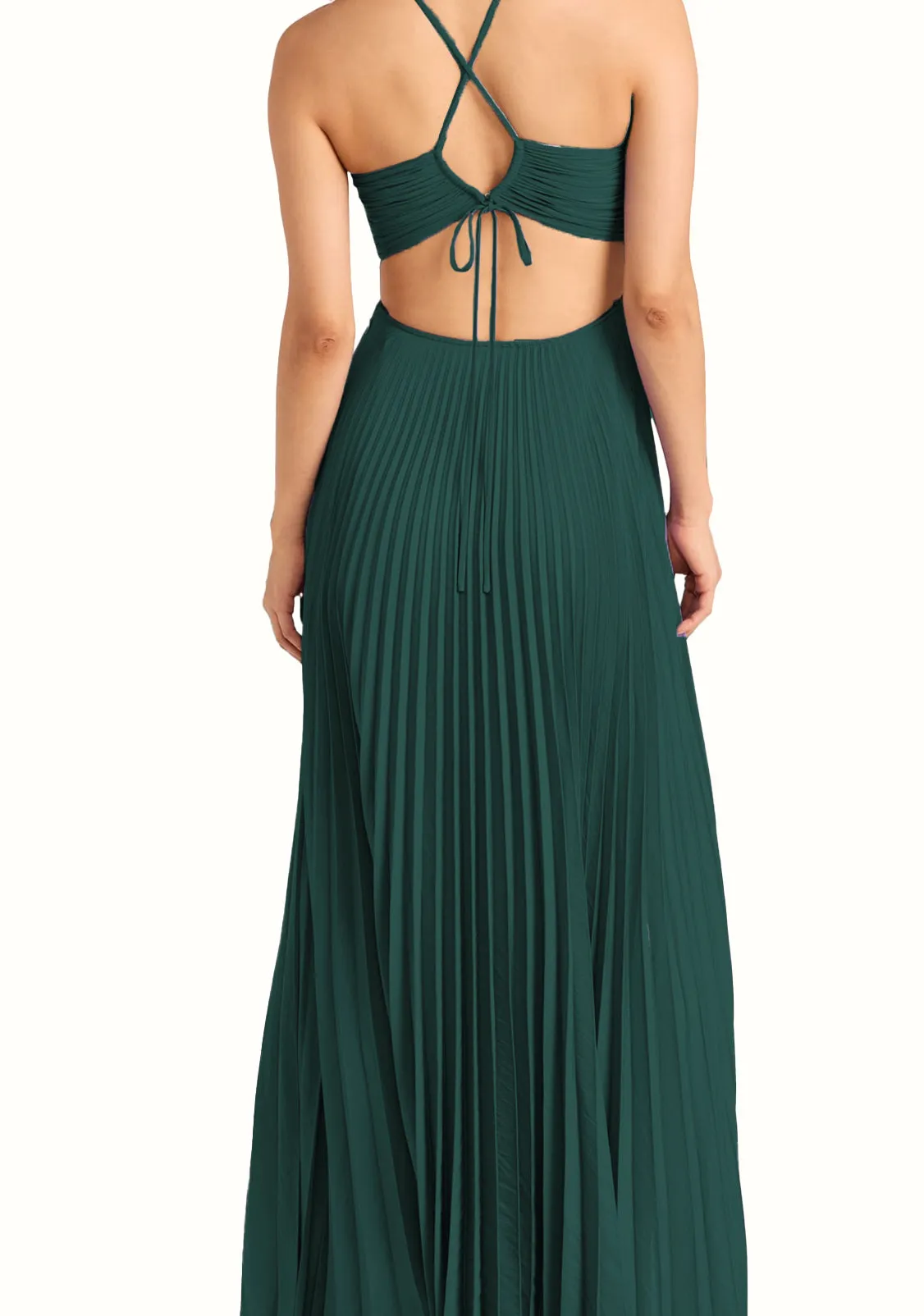 【Quinnbie】"Elegance in Pleats: Dark Green Off-the-shoulder Pleated Drawstring Dress."