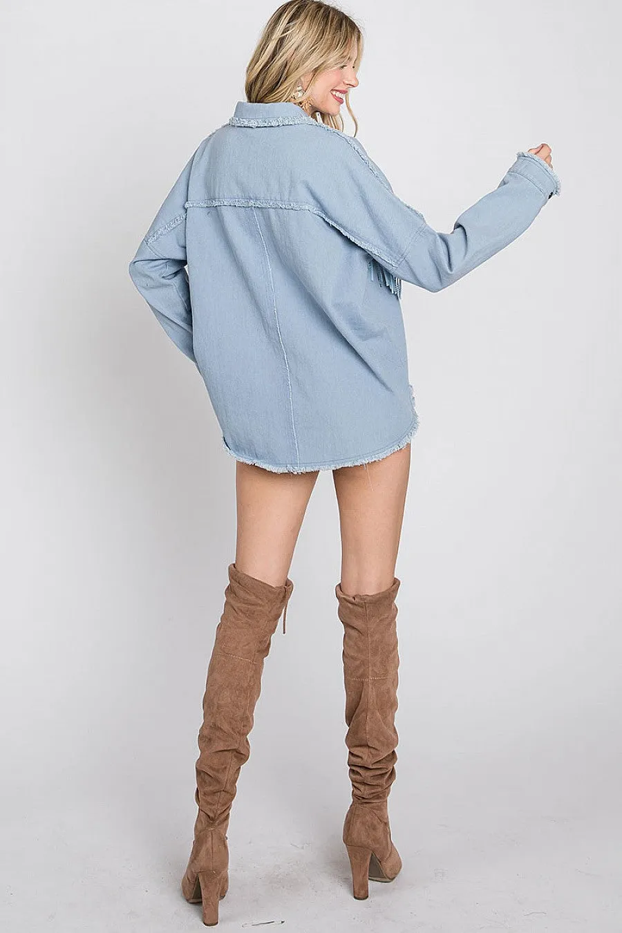 Rhinestone Fringe Detail Shirt Jacket