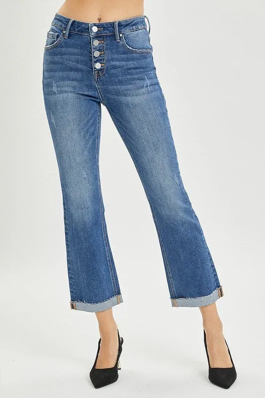 Risen High Rise Crop Button Fly Jeans