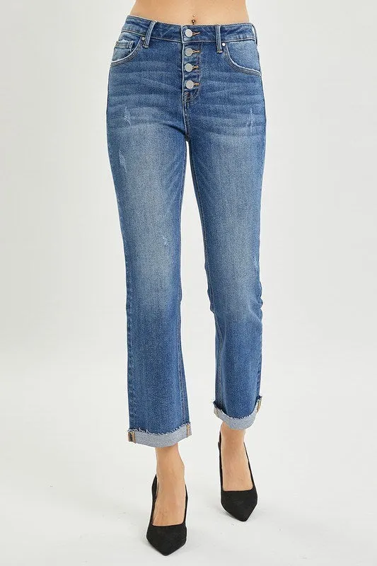 Risen High Rise Crop Button Fly Jeans