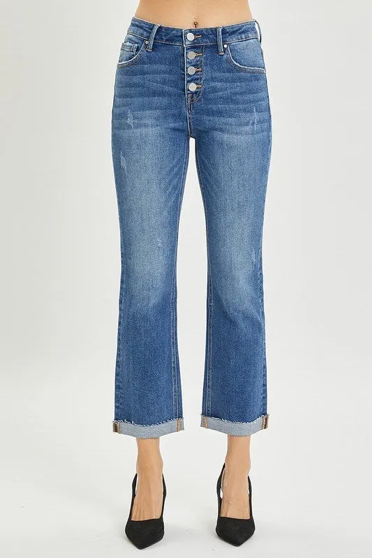 Risen High Rise Crop Button Fly Jeans