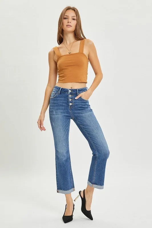 Risen High Rise Crop Button Fly Jeans