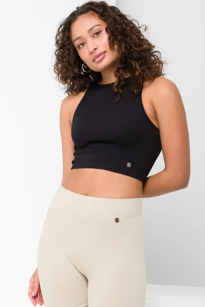 Seamless Cropped High Neck Vest Black