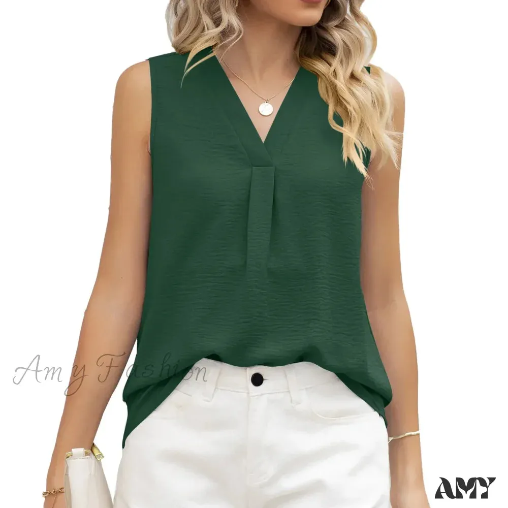 Solid Casual Loose Sleeveless Elegant Female Summer Tops Blouses