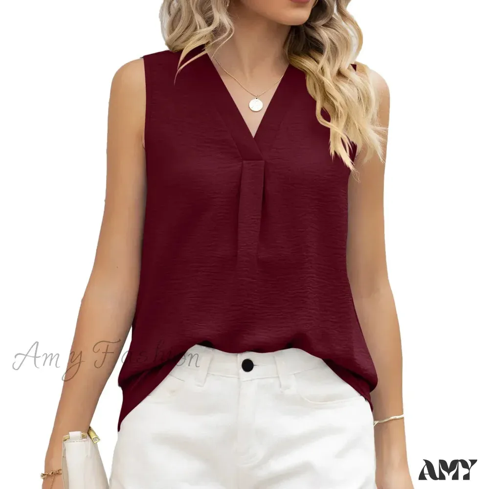 Solid Casual Loose Sleeveless Elegant Female Summer Tops Blouses